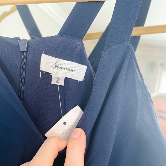 Jay Godfrey Navy Blue Oliver Chiffon Detail Dress Evening Jumpsuit - Picture 8 of 9